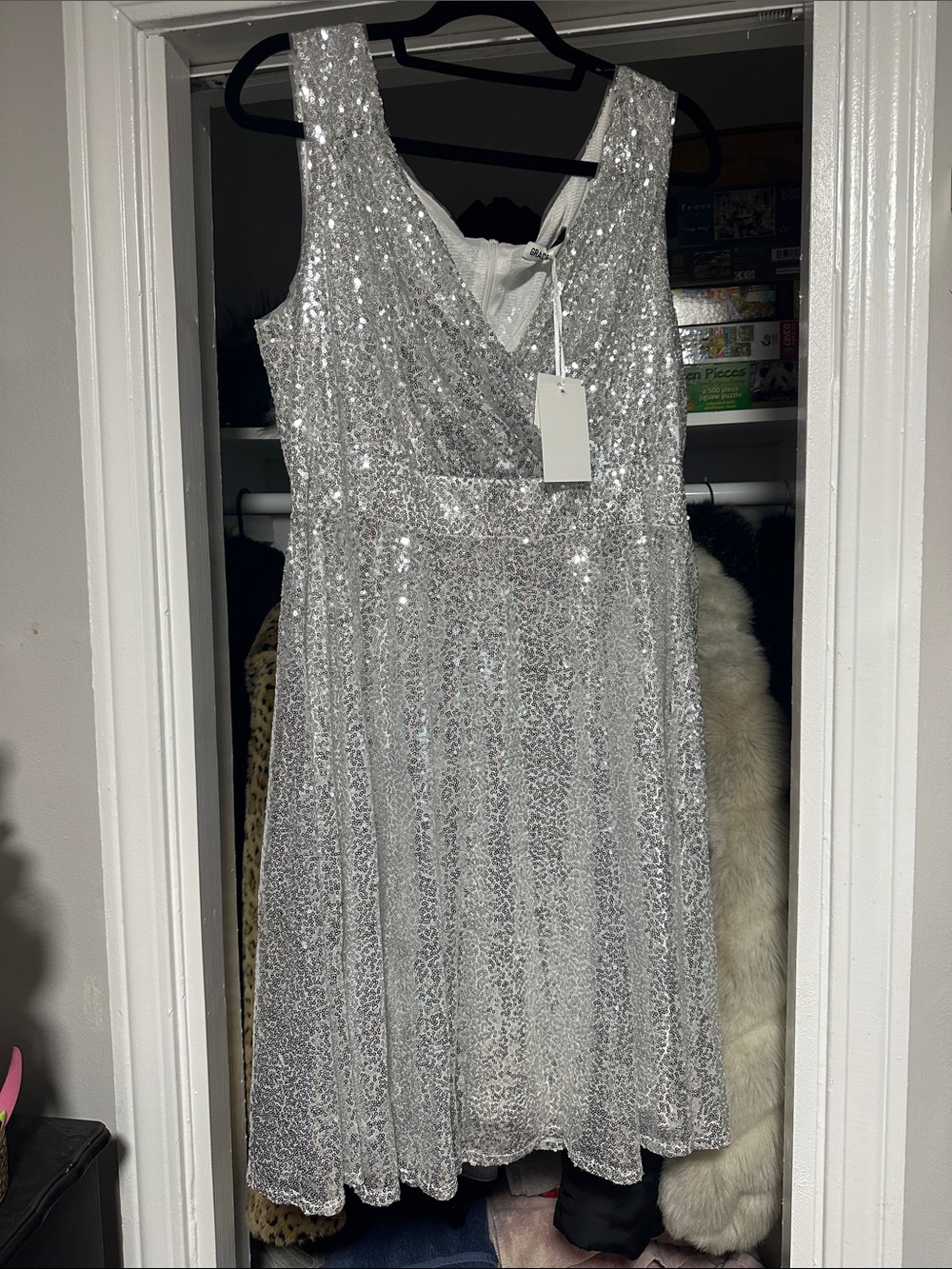 Grace Silver Sequin V-Neck Sleeveless Dress